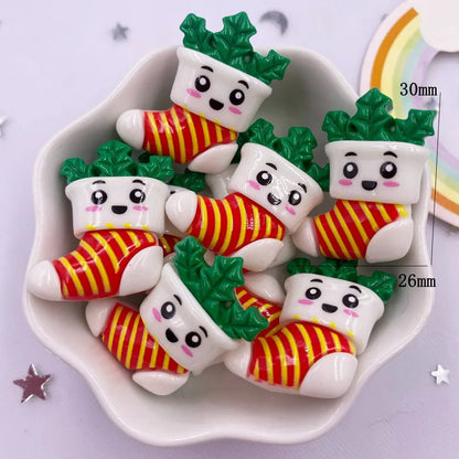 Set of 10 Kawaii Christmas Resin Figurines – Santa, Tree, Snowman & Bell Decorations for DIY Crafts