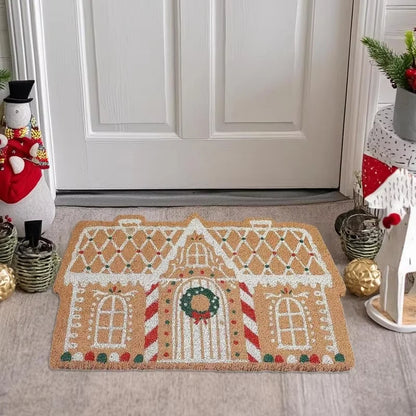 Christmas Entrance Rug – Gingerbread House Design, Non-Slip & Washable