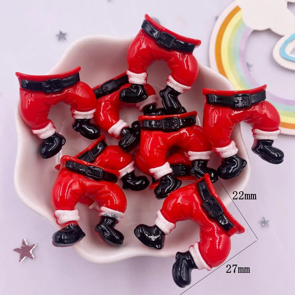 Set of 10 Kawaii Christmas Resin Figurines – Santa, Tree, Snowman & Bell Decorations for DIY Crafts
