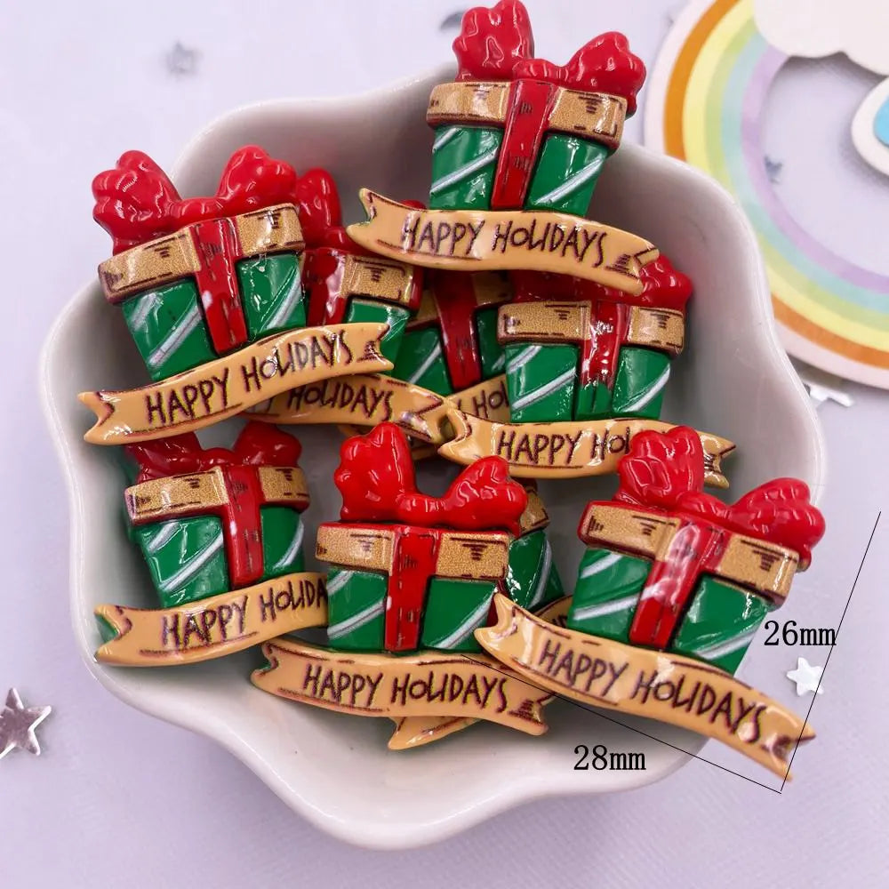 Set of 10 Kawaii Christmas Resin Figurines – Santa, Tree, Snowman & Bell Decorations for DIY Crafts