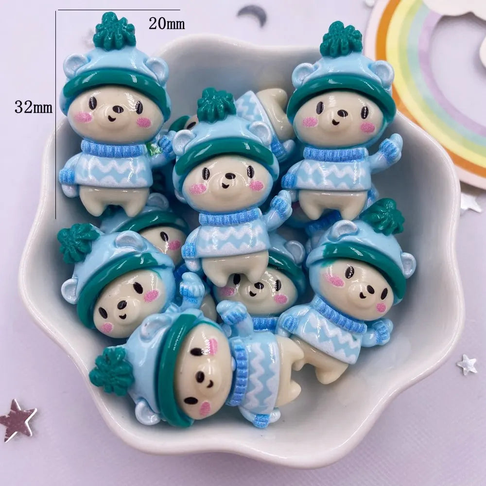 Set of 10 Kawaii Christmas Resin Figurines – Santa, Tree, Snowman & Bell Decorations for DIY Crafts