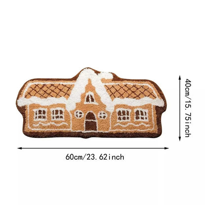 Christmas Entrance Rug – Gingerbread House Design, Non-Slip & Washable