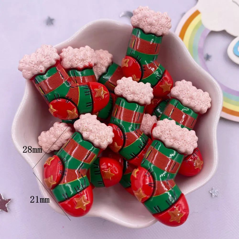 Set of 10 Kawaii Christmas Resin Figurines – Santa, Tree, Snowman & Bell Decorations for DIY Crafts