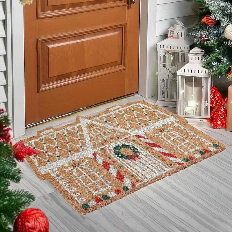 Christmas Entrance Rug – Gingerbread House Design, Non-Slip & Washable