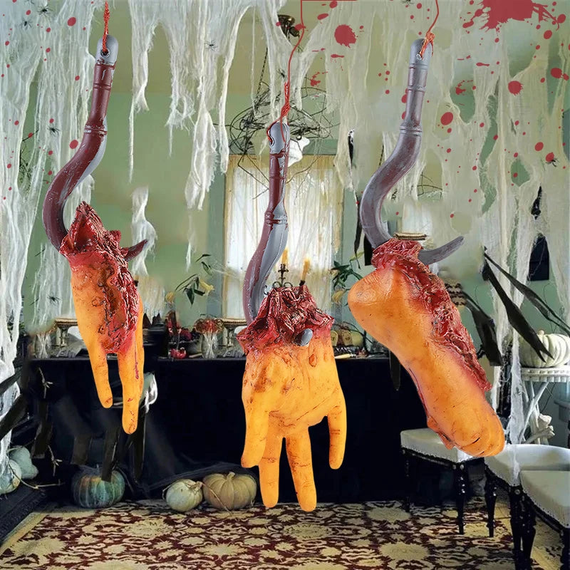 2025 Halloween Fake Human Arm Plastic Hands Foot Bloody Dead Body Parts Outdoor Haunted House Scary Props Halloween Decorations