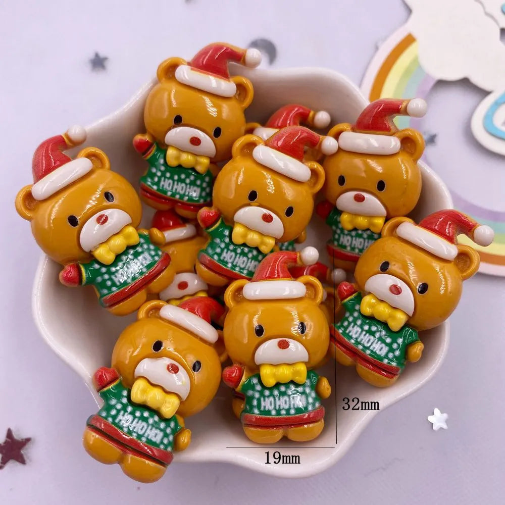 Set of 10 Kawaii Christmas Resin Figurines – Santa, Tree, Snowman & Bell Decorations for DIY Crafts