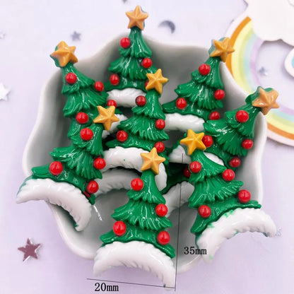 Set of 10 Kawaii Christmas Resin Figurines – Santa, Tree, Snowman & Bell Decorations for DIY Crafts