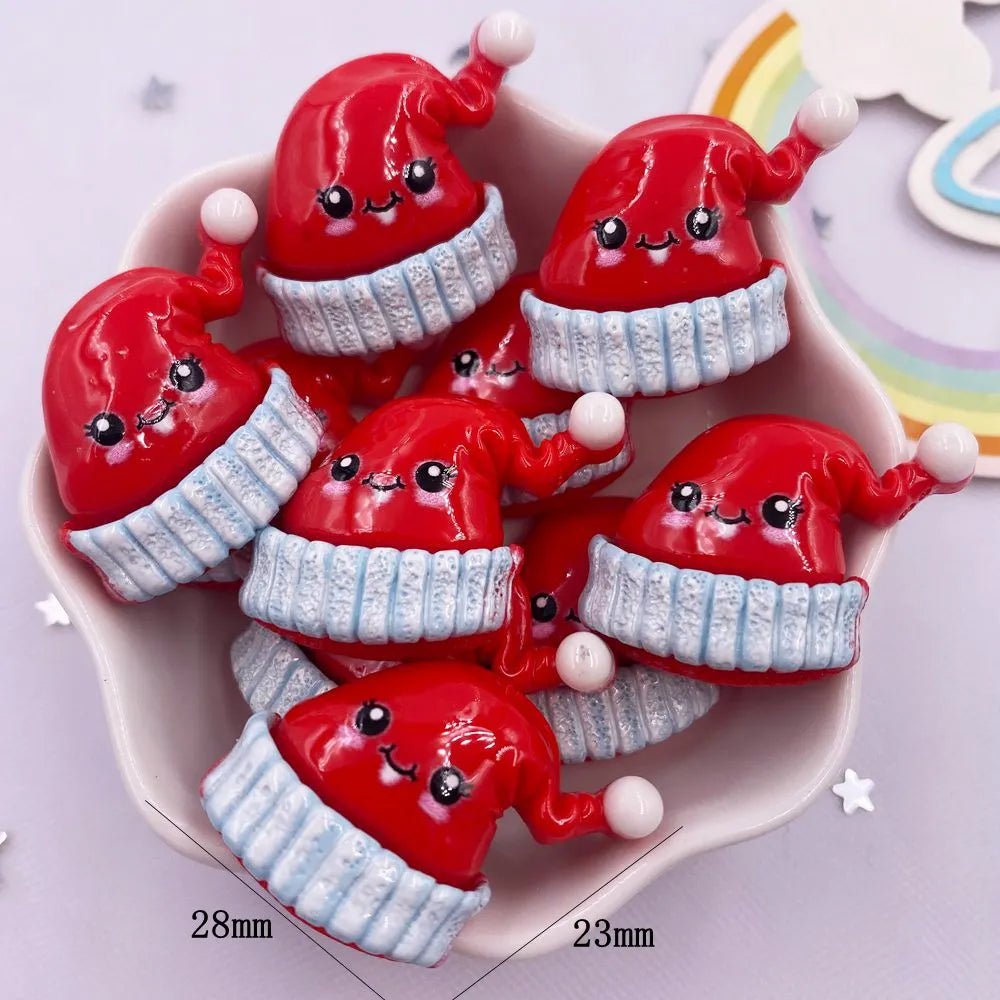 Set of 10 Kawaii Christmas Resin Figurines – Santa, Tree, Snowman & Bell Decorations for DIY Crafts