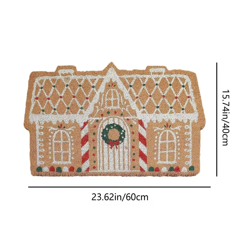 Christmas Entrance Rug – Gingerbread House Design, Non-Slip & Washable