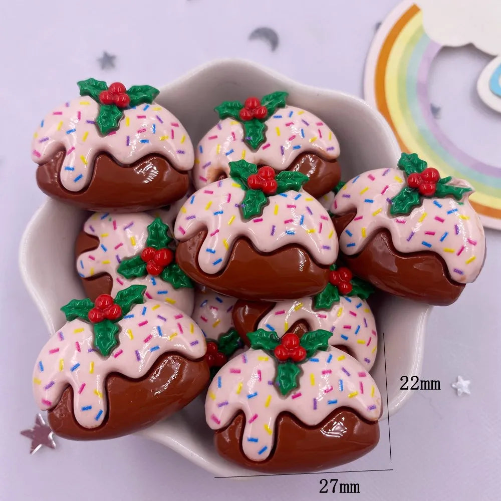 Set of 10 Kawaii Christmas Resin Figurines – Santa, Tree, Snowman & Bell Decorations for DIY Crafts