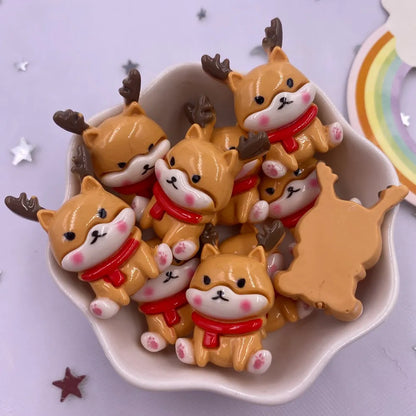 Set of 10 Kawaii Christmas Resin Figurines – Santa, Tree, Snowman & Bell Decorations for DIY Crafts