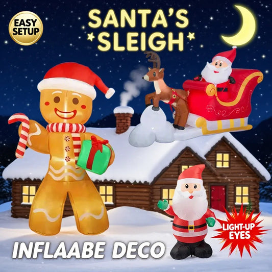 Large Inflatable Santa & Reindeer – Christmas Sleigh Decoration for Garden or Lawn