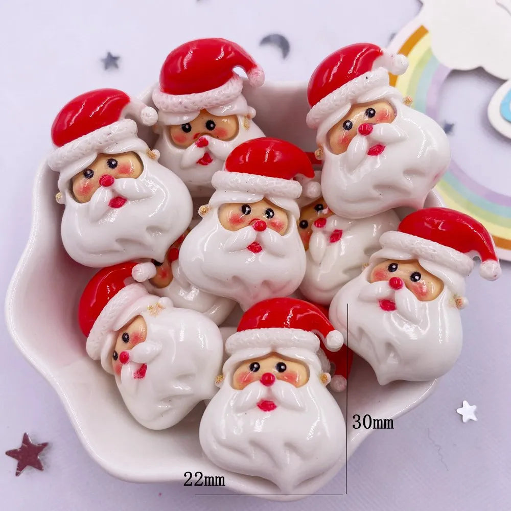 Set of 10 Kawaii Christmas Resin Figurines – Santa, Tree, Snowman & Bell Decorations for DIY Crafts