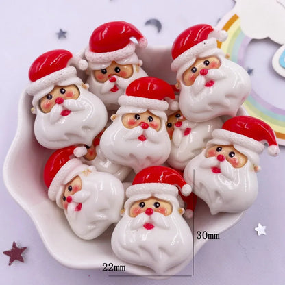 Set of 10 Kawaii Christmas Resin Figurines – Santa, Tree, Snowman & Bell Decorations for DIY Crafts