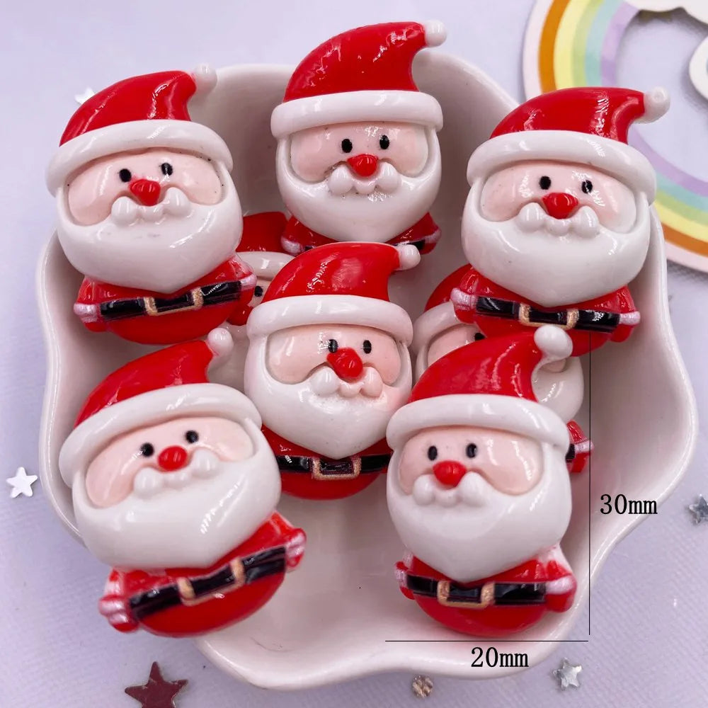 Set of 10 Kawaii Christmas Resin Figurines – Santa, Tree, Snowman & Bell Decorations for DIY Crafts