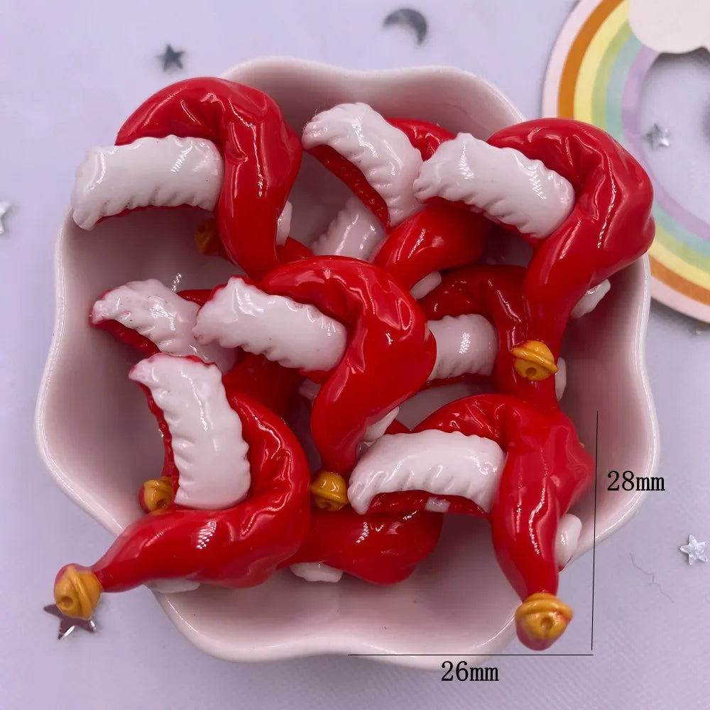 Set of 10 Kawaii Christmas Resin Figurines – Santa, Tree, Snowman & Bell Decorations for DIY Crafts