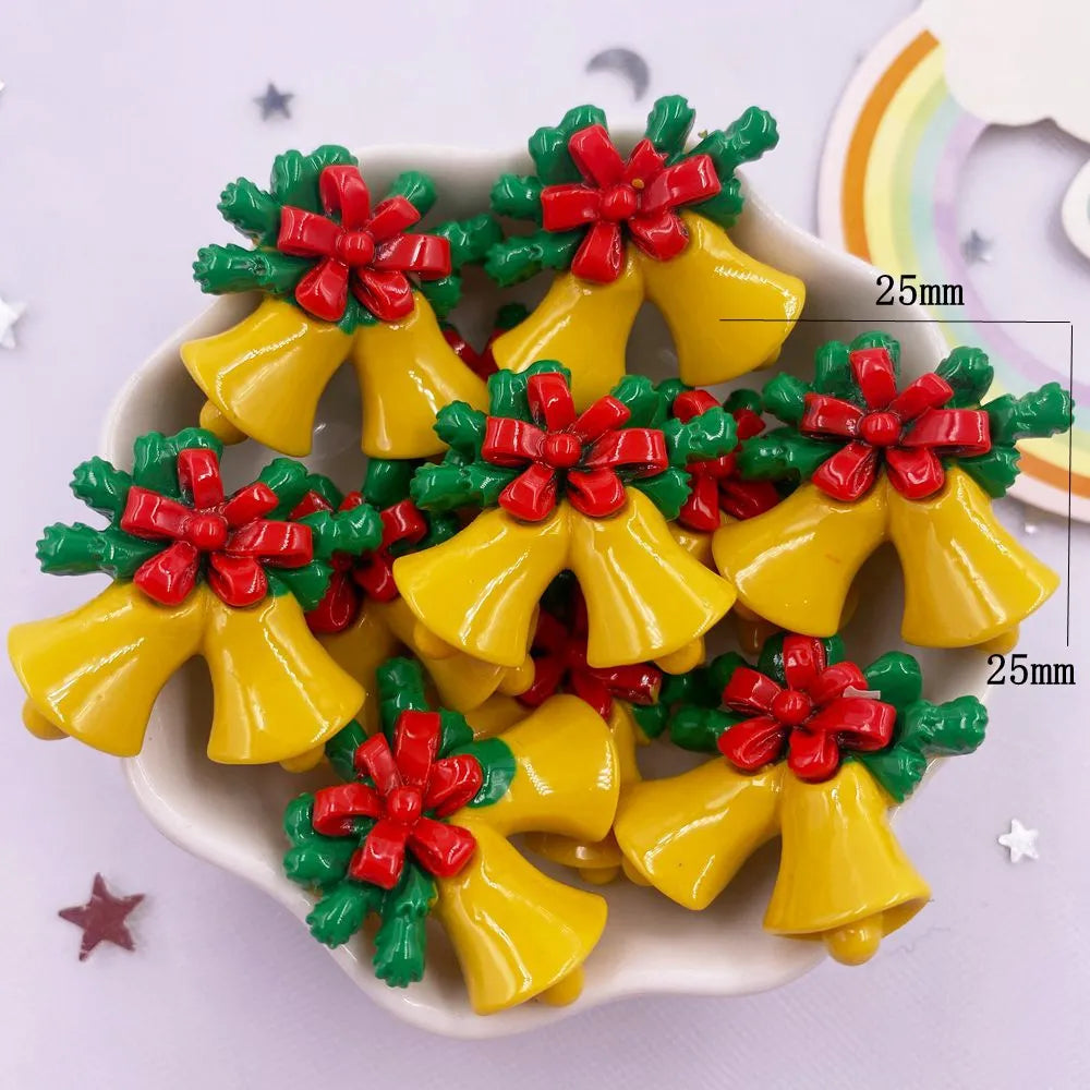 Set of 10 Kawaii Christmas Resin Figurines – Santa, Tree, Snowman & Bell Decorations for DIY Crafts