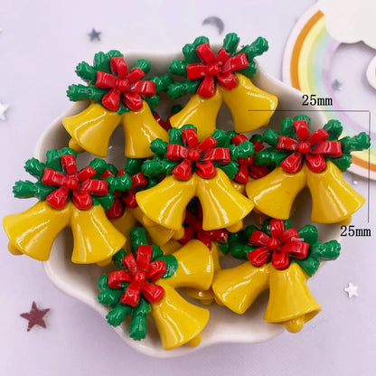 Set of 10 Kawaii Christmas Resin Figurines – Santa, Tree, Snowman & Bell Decorations for DIY Crafts