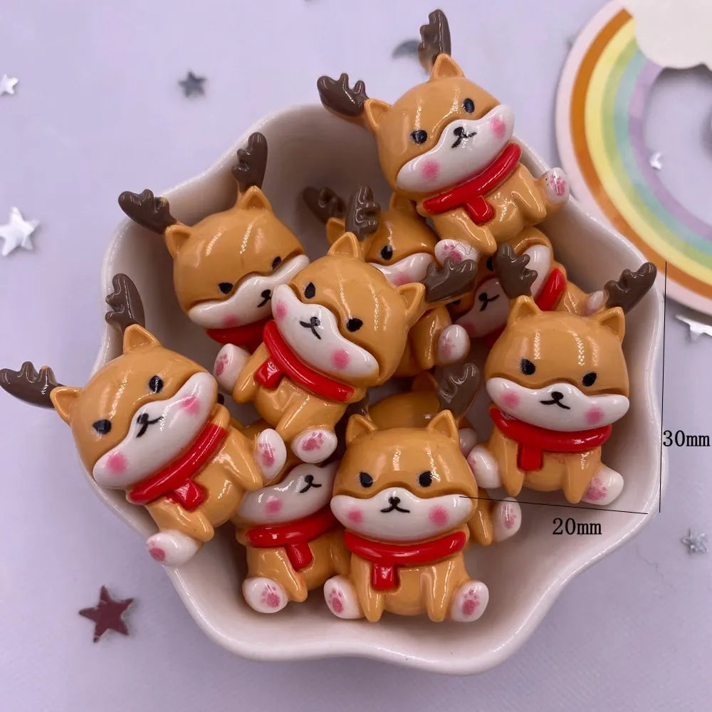 Set of 10 Kawaii Christmas Resin Figurines – Santa, Tree, Snowman & Bell Decorations for DIY Crafts