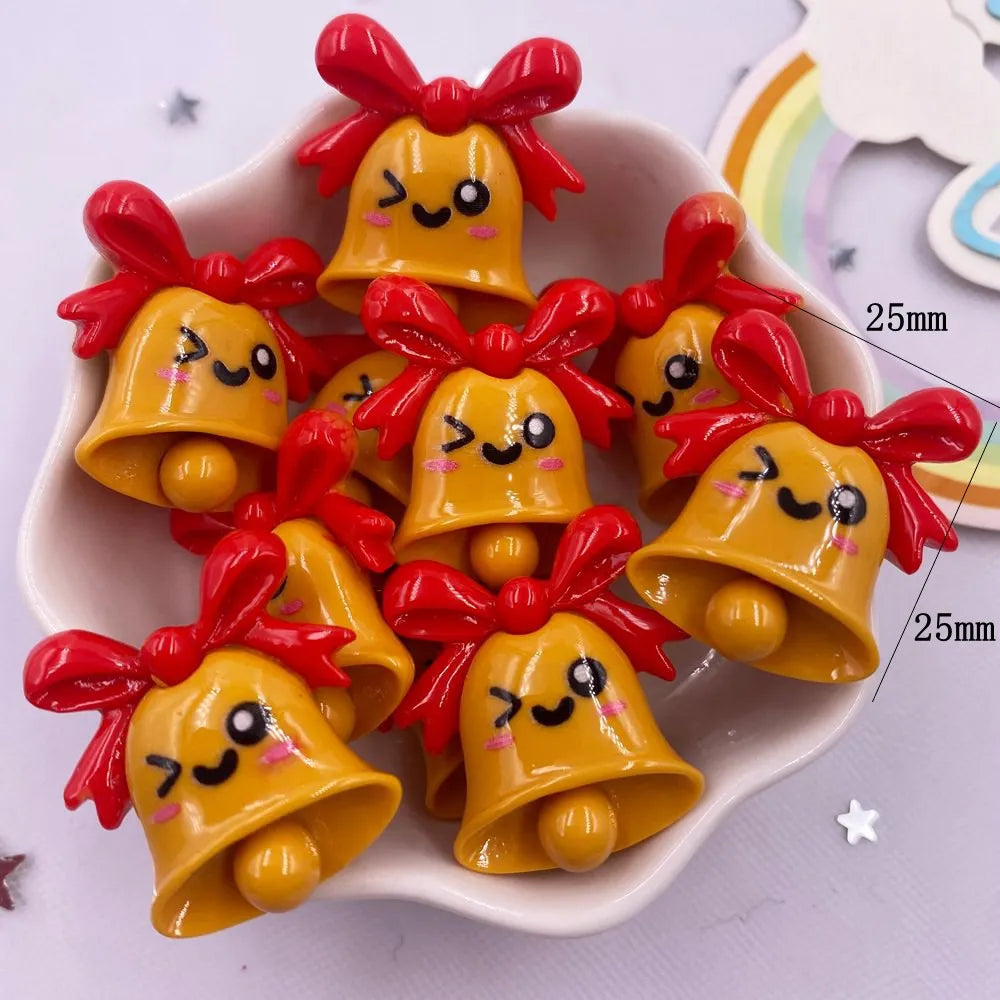 Set of 10 Kawaii Christmas Resin Figurines – Santa, Tree, Snowman & Bell Decorations for DIY Crafts