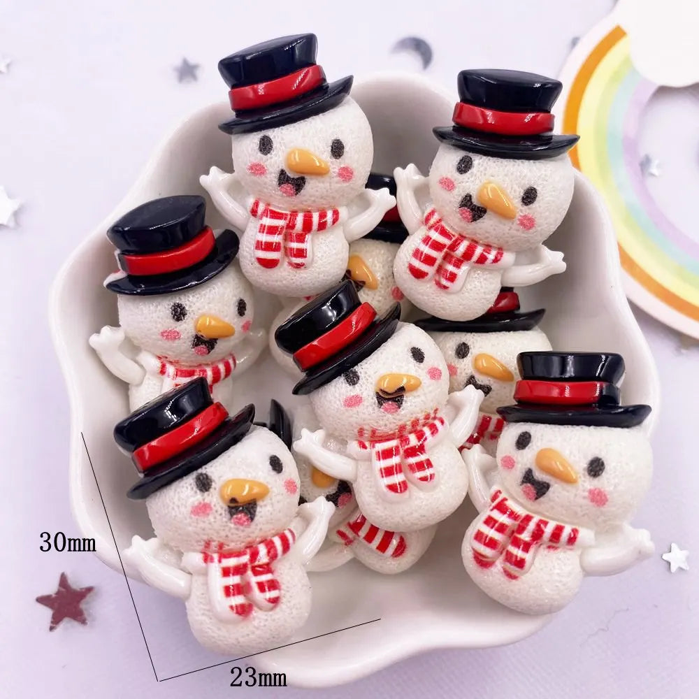 Set of 10 Kawaii Christmas Resin Figurines – Santa, Tree, Snowman & Bell Decorations for DIY Crafts