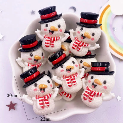 Set of 10 Kawaii Christmas Resin Figurines – Santa, Tree, Snowman & Bell Decorations for DIY Crafts