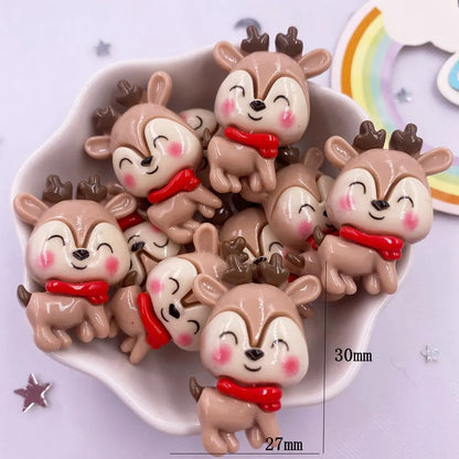 Set of 10 Kawaii Christmas Resin Figurines – Santa, Tree, Snowman & Bell Decorations for DIY Crafts