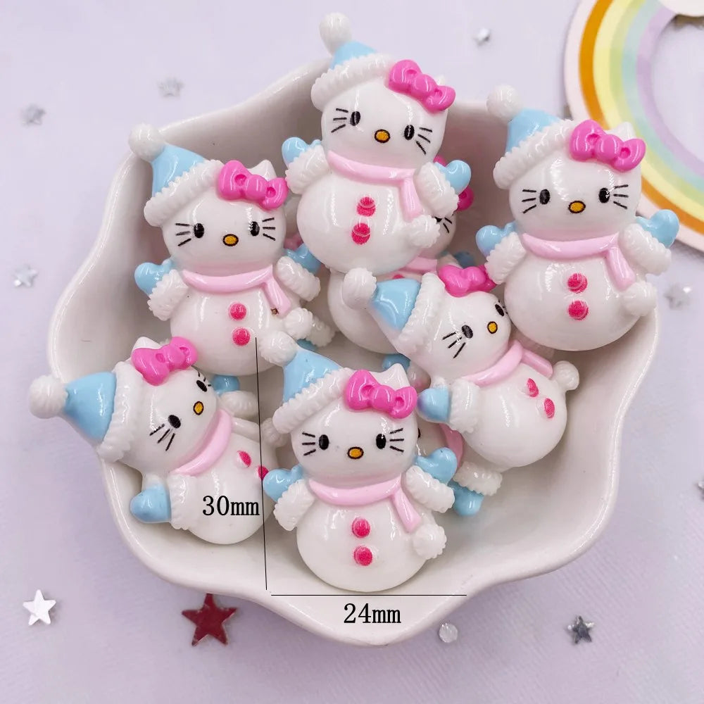 Set of 10 Kawaii Christmas Resin Figurines – Santa, Tree, Snowman & Bell Decorations for DIY Crafts