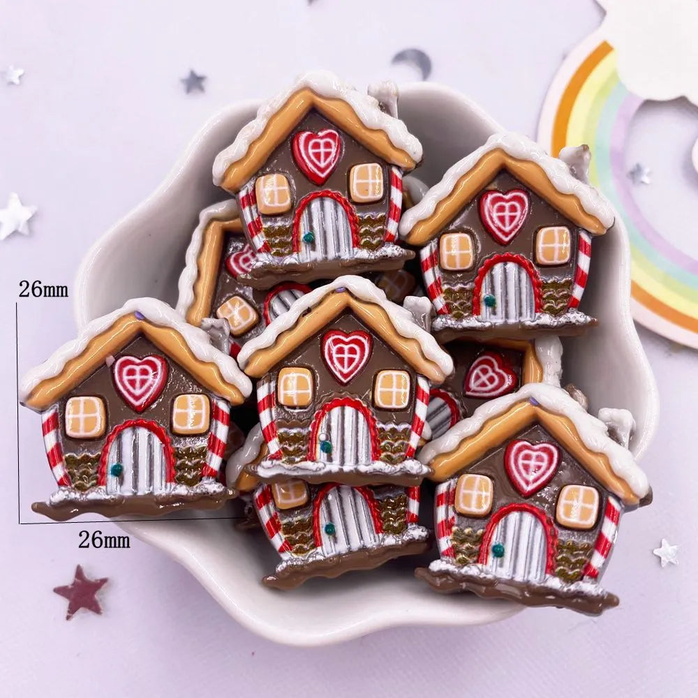 Set of 10 Kawaii Christmas Resin Figurines – Santa, Tree, Snowman & Bell Decorations for DIY Crafts