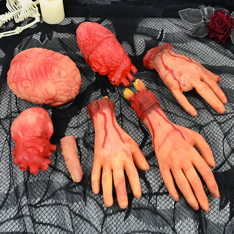 2025 Halloween Fake Human Arm Plastic Hands Foot Bloody Dead Body Parts Outdoor Haunted House Scary Props Halloween Decorations