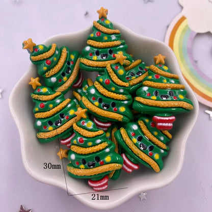 Set of 10 Kawaii Christmas Resin Figurines – Santa, Tree, Snowman & Bell Decorations for DIY Crafts